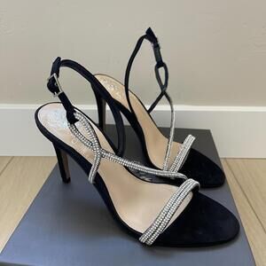 Vince Camuto Black Suede Heels with Rhinestone Detail Size 8.5 Never Worn